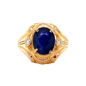 Gold ring with sapphire and diamond 14 krt