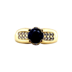 Gold ring with sapphire and zirconia 14 kt