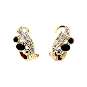 Gold ear studs with sapphire and diamond 14 krt