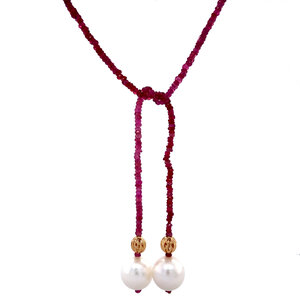 Ruby necklace with pearl 14 krt