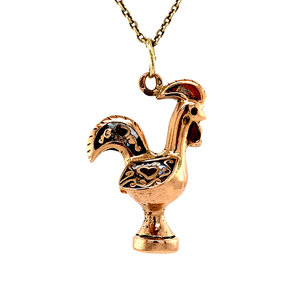 Gold rooster pendant with enamel 18 kt