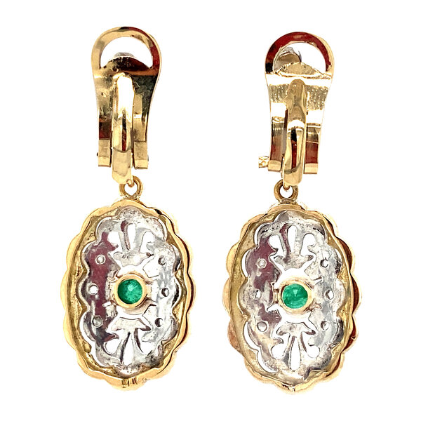vintage Gouden oorclips met roosdiamant en smaragd 18 krt/835