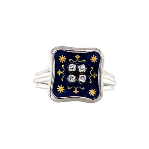 White gold ring with enamel and diamond 18 krt