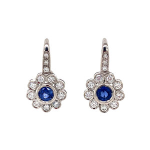 White gold earrings with sapphire and diamond 18 krt