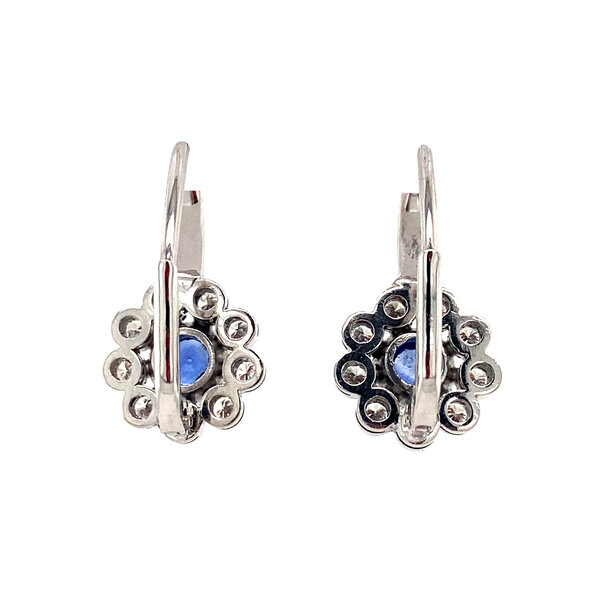 vintage Witgouden entourage oorhangers met saffier en diamant 18 krt
