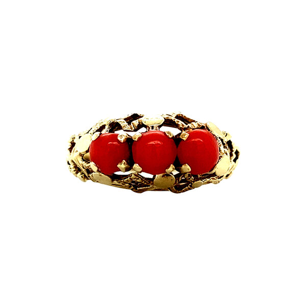 vintage Gouden ring met bloedkoraal 14 krt
