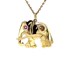 Elephant pendant with ruby and zircon 12 krt