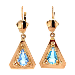 Gold earrings with blue colored stone 18 kt