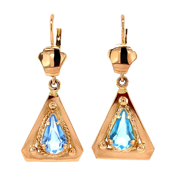 vintage Gold earrings with blue colored stone 18 kt