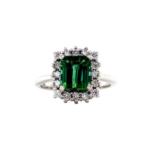 Witgouden ring met toermalijn en diamant 14 krt