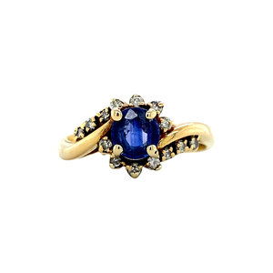 Gold ring with sapphire and diamond 18 krt