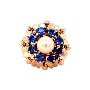 Rose gold ring with pearl and blue spinel 14 krt