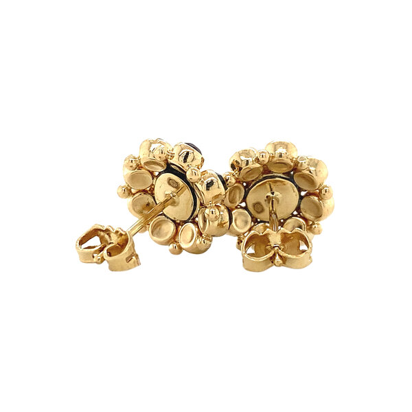 vintage Gouden entourage oorstekers met granaat 14 krt