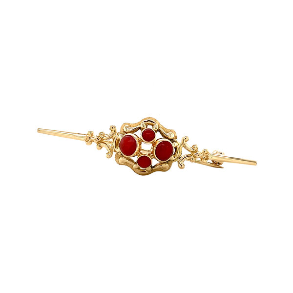 vintage Gold brooch with blood coral 14 kt