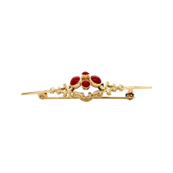 vintage Gold brooch with blood coral 14 kt