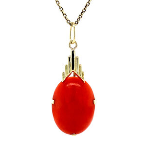 Golden pendant with blood coral 14 kt