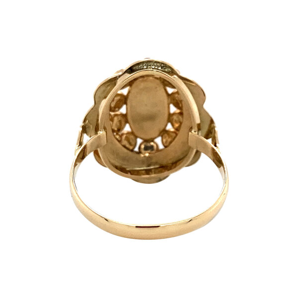 vintage Gouden entourage ring met bloedkoraal 14 krt