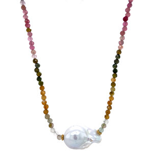 Tourmaline necklace with pearl 14 carat