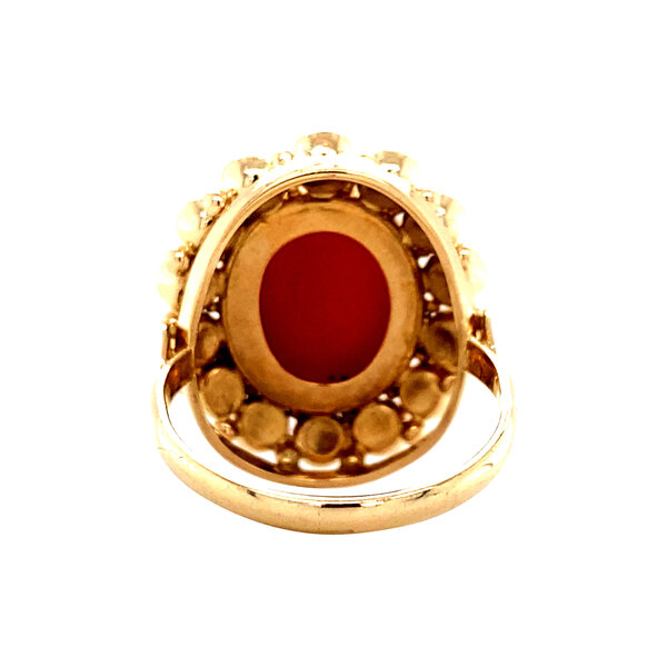 vintage Gold entourage ring with blood coral 14 kt