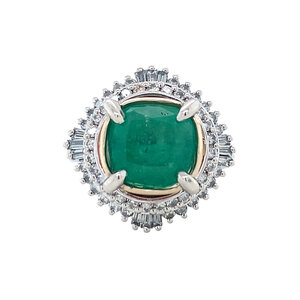 Platinum ring with emerald and diamond 950/14 krt