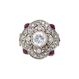 Platina ring met diamant en robijn 900