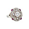 vintage Platinum princess ring with diamond and ruby 900