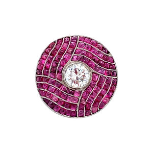 Platina ring met robijn en diamant 950