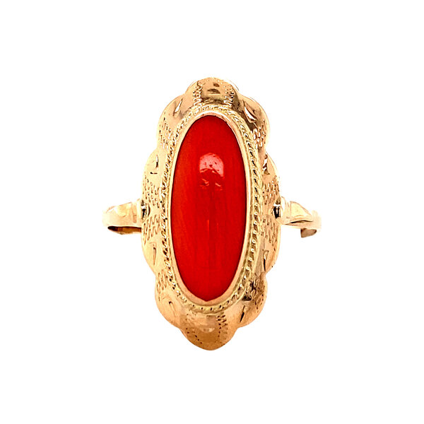 vintage Gouden ring met bloedkoraal 14 krt