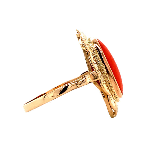 vintage Gouden ring met bloedkoraal 14 krt