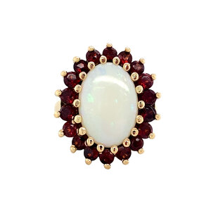Gold ring with opal and garnet 14 kt