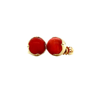 Gold stud earrings with blood coral 14 kt