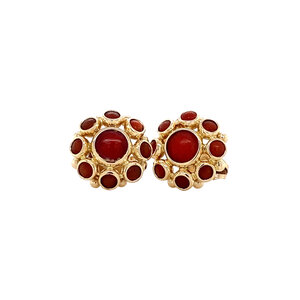 Gold stud earrings with blood coral 14 ct