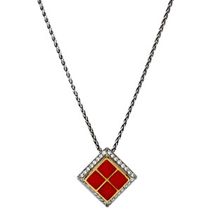 White gold necklace with pendant with blood coral and diamonds 18 krt