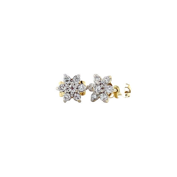vintage Gouden entourage oorstekers met diamant 14 krt