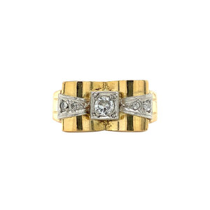 Tricolour gold ring with bow with diamonds 18 krt 950