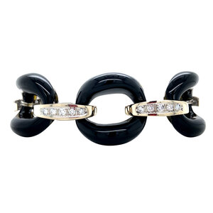 White gold bracelet with onyx and diamond 14 ct