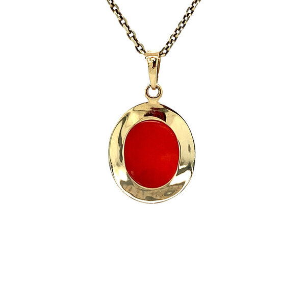 vintage Gold pendant with blood coral 14 krt