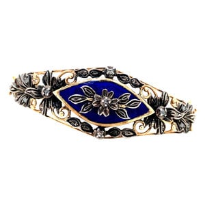 Gold bangle with rose diamond and enamel 14 krt/925