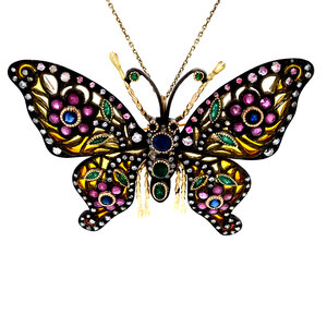 Gold pendant with sapphire, emerald, ruby, enamel and diamond 14 kt/925