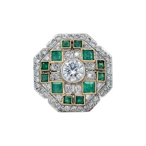 Platina ring met smaragd en diamant 950