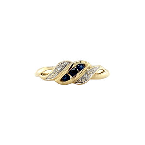 Gold ring with sapphire and diamond 14 krt