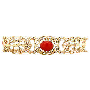 Gold bracelet with blood coral 14 krt
