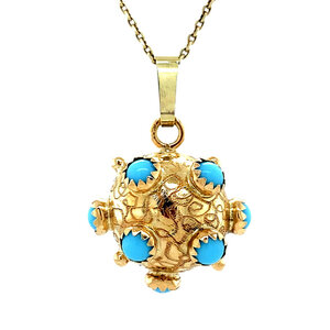 Gold sputnik pendant with colored stone 14 kt