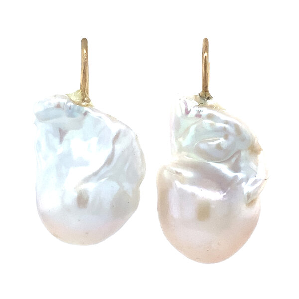 vintage Gouden oorhangers met parel 14 krt
