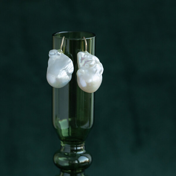 vintage Gouden oorhangers met parel 14 krt