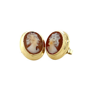 Gold ear studs with cameo 14 krt