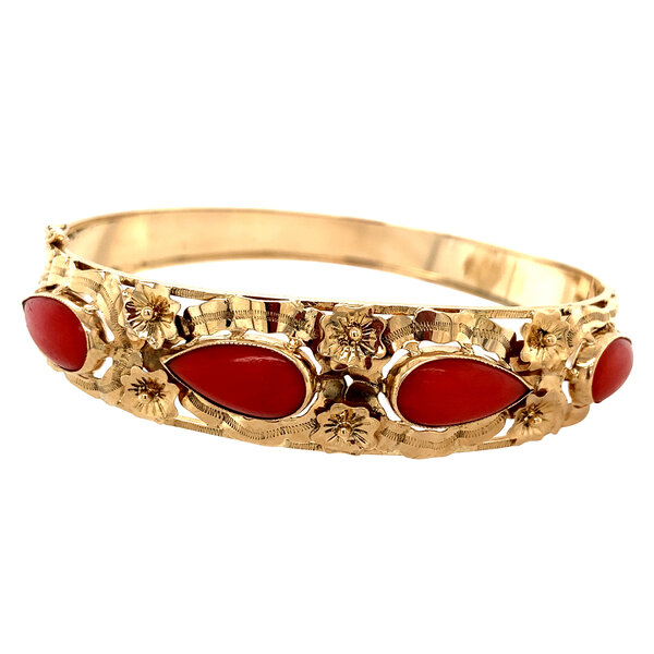 vintage Vintage gouden bangle met bloedkoraal 14 krt