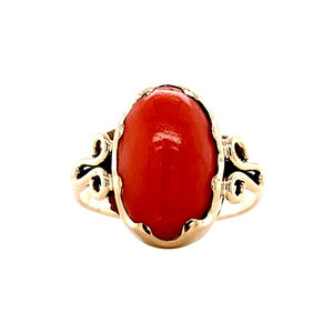 Gouden ring met bloedkoraal 14 krt