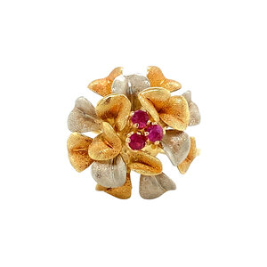 Bicolour gouden ring met robijn 14 krt