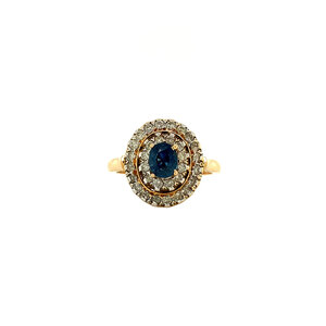 Gold ring with sapphire and diamond 18 ct